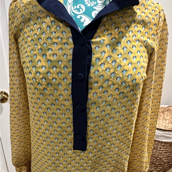 Aina Be Yellow and Blue Patterned Blouse. Retro. - Picture 2 of 10